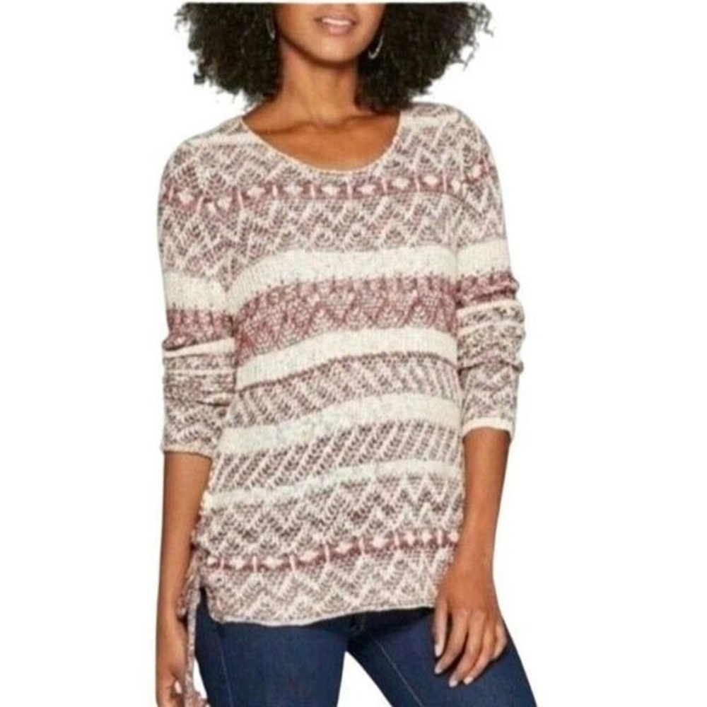Knox Rose Burgundy and Cream Patterned Sweater